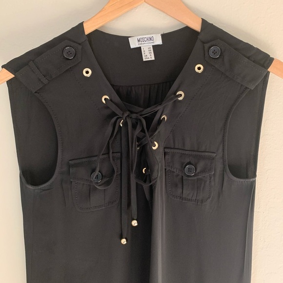 MOSCHINO 100% Silk Lace Up Black Dress - Picture 6 of 16